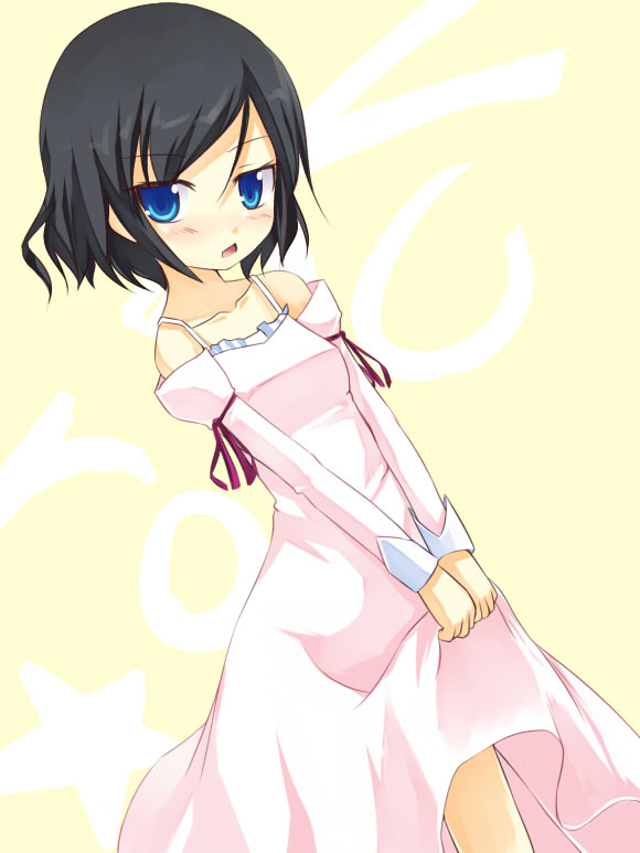 kuro (be ok), original, 1girl, black hair, blue eyes, dress, female focus, short hair, solo