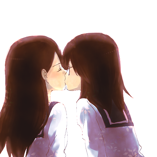 fujiyoshi harumi, kitsu chiri, sayonara zetsubou sensei, non-web source, 00s, 2girls, brown hair, closed eyes, glasses, kiss, long hair, multiple girls, school uniform, serafuku, short hair, yuri