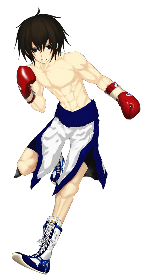 original, bad id, bad pixiv id, 1boy, abs, bellsettybellsetty, blue eyes, boxing, boxing gloves, boxing shorts, brown hair, clenched teeth, facing viewer, full body, high tops, muscular, muscular male, running, shoes, shorts, simple background, sneakers, teeth