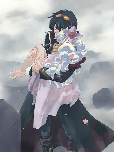 akutsu (yuumi), nia teppelin, simon (ttgl), tengen toppa gurren lagann, 00s, aged down, aged up, barefoot, carrying, princess carry, time paradox