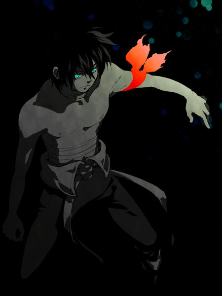 akutsu (yuumi), garlock simon, simon (ttgl), tengen toppa gurren lagann, 00s, 1boy, armband, blue eyes, dark, male focus, solo, spot color