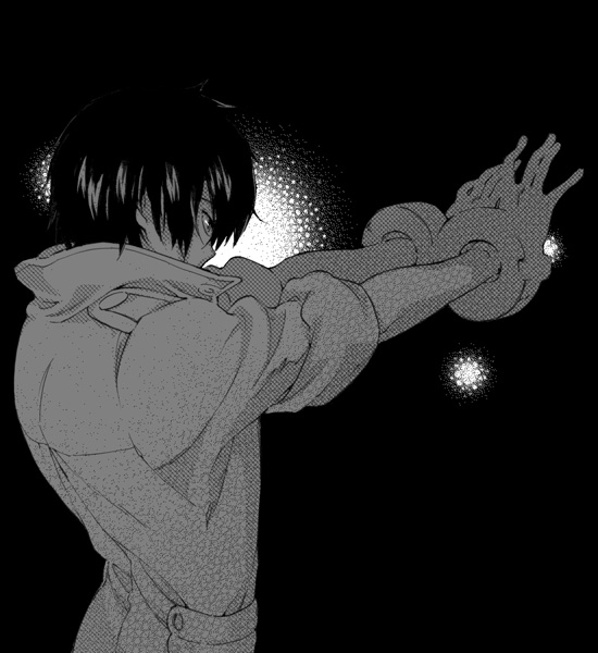 akutsu (yuumi), simon (ttgl), tengen toppa gurren lagann, 00s, 1boy, greyscale, male focus, monochrome, solo