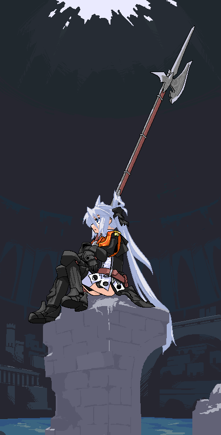 mof, mof's silver haired twintailed girl, original, silver hair, tagme, oekaki, solo, weapon