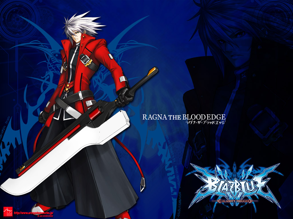 ragna the bloodedge, arc system works, blazblue, silver hair, 1boy, male focus, red eyes, solo, sword, weapon