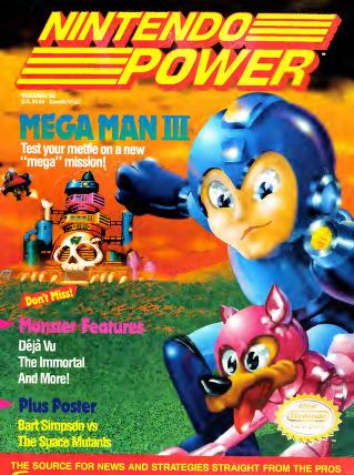 dr. wily (mega man), mega man (character), rush (mega man), capcom, mega man (classic), mega man 3, nintendo, nintendo power, 2boys, arm cannon, blue eyes, cover, dog, flying machine, fortress, looking at viewer, magazine (object), magazine cover, mechanical arms, multiple boys, robot, robot animal, robot dog, robot ears, skull, smile, weapon