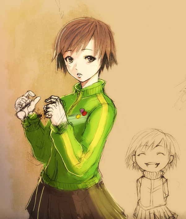tekkaman, satonaka chie, atlus, persona, persona 4, brown eyes, brown hair, glasses, short hair