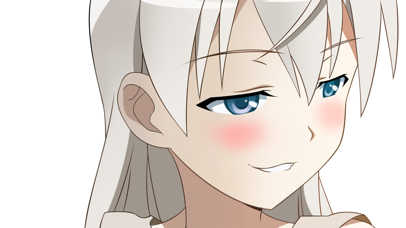 eila ilmatar juutilainen, strike witches, world witches series, silver hair, derivative work, vector trace, 00s, 1girl, blue eyes, blush, female focus, grin, portrait, smile, solo