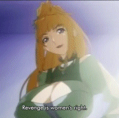 masami obari, tachibana mizuki, choujuushin gravion, gravion zwei, screencap, animated, animated gif, lowres, blonde hair, blue eyes, bouncing, bouncing breasts, breasts, cleavage, cleavage cutout, closed eyes, huge breasts, long hair, ponytail, subtitled, wink