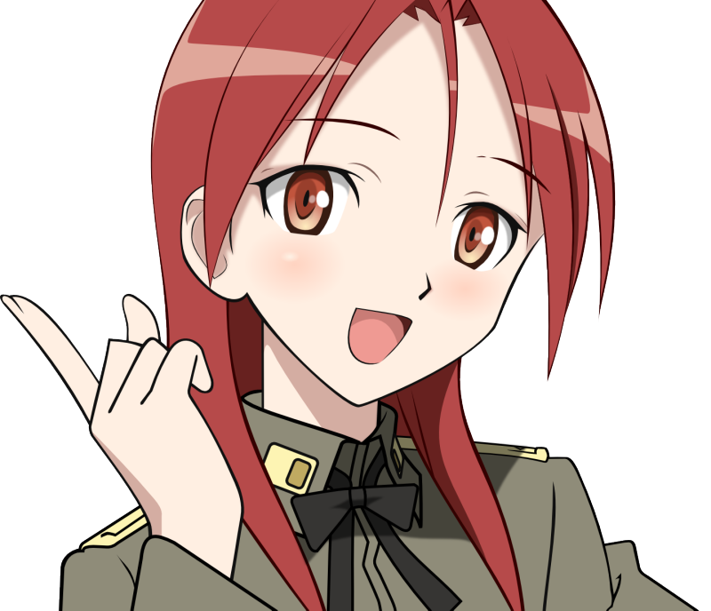 minna-dietlinde wilcke, strike witches, world witches series, uniform, derivative work, vector trace, 00s, 1girl, female focus, red eyes, red hair, solo, transparent background