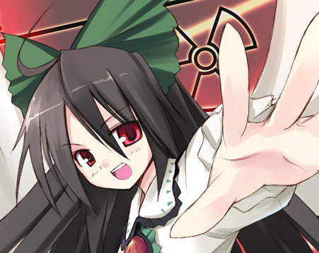 seo tatsuya, reiuji utsuho, touhou, lowres, 1girl, female focus, radiation symbol, solo