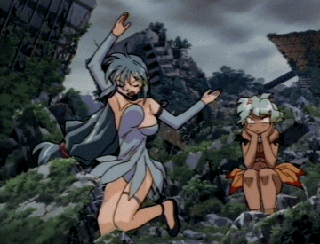 mii (jungle de ikou), rongo, jungle de ikou, animated, animated gif, lowres, 1990s (style), bouncing breasts, breasts, dancing, huge breasts