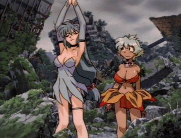 mii (jungle de ikou), rongo, jungle de ikou, animated, animated gif, lowres, 1990s (style), bouncing breasts, breasts, dancing, huge breasts, jewelry, necklace