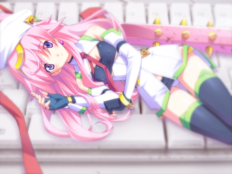 matsuo yukihiro, seira, seira orgel, 5pb., blood tune, chaos;head, nitroplus, science adventure, game cg, 00s, 1girl, bare shoulders, bench, black thighhighs, blush, bracelet, breasts, covered erect nipples, detached sleeves, dress, earrings, female focus, fingerless gloves, gloves, hairband, hammer, hat, jewelry, long hair, lying, miniskirt, necktie, panties, pink hair, purple eyes, skirt, smile, solo, thigh gap, thighhighs, thighs, turtleneck, underboob, underwear, white panties, zettai ryouiki