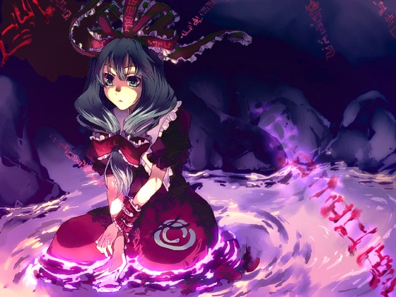 sunakumo, kagiyama hina, touhou, 1girl, female focus, front ponytail, green hair, long hair, ribbon, solo