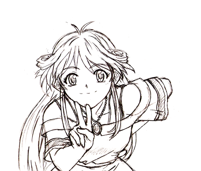 yuugao, cleo everlastin, majutsushi orphen, tagme, greyscale, monochrome, sketch, solo, v