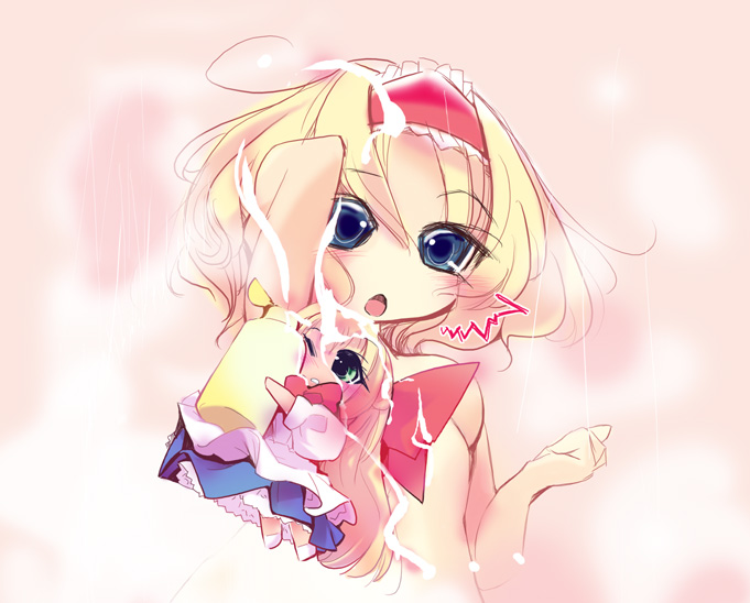 usoneko, alice margatroid, shanghai doll, touhou, bad id, bad pixiv id, 1girl, blonde hair, blush, censored, completely nude, convenient censoring, doll, female focus, nude, short hair, solo