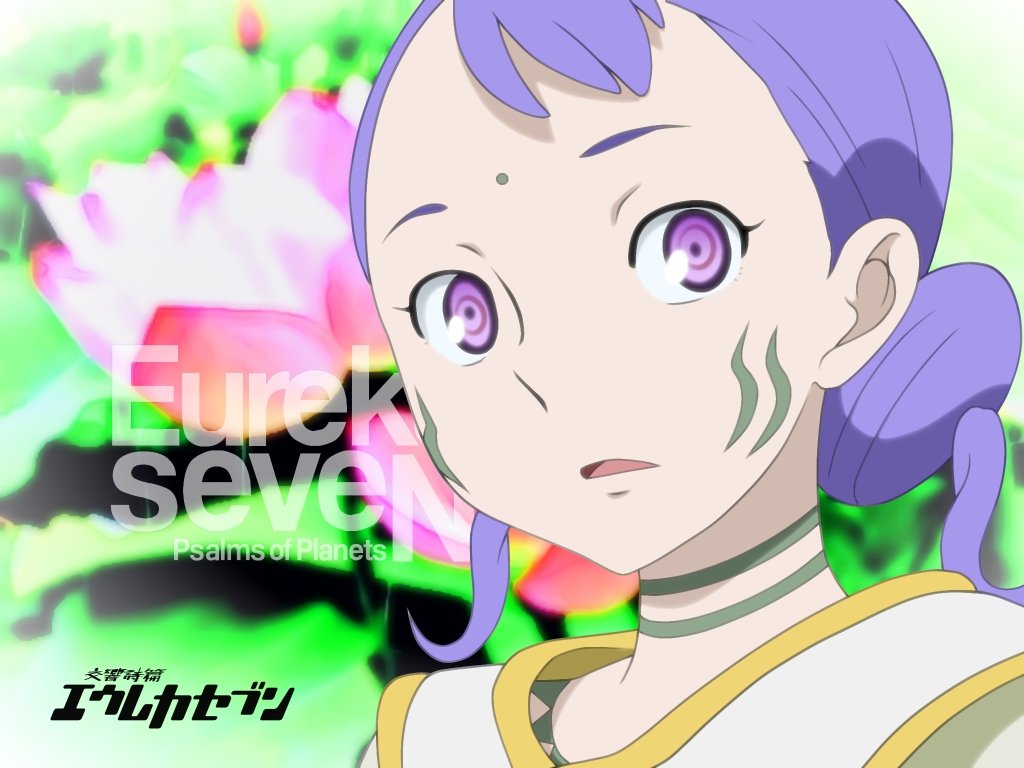 sakuya (eureka seven), eureka seven, eureka seven (series), derivative work, vector trace, 00s, 1girl, female focus, purple eyes, purple hair, solo, tattoo, twintails