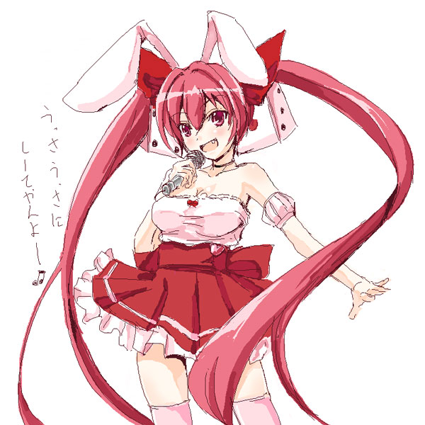 gin'ichi (akacia), ginichi, usada hikaru, di gi charat, 1girl, animal ears, fang, female focus, long hair, microphone, rabbit ears, solo, thighhighs, twintails, very long hair