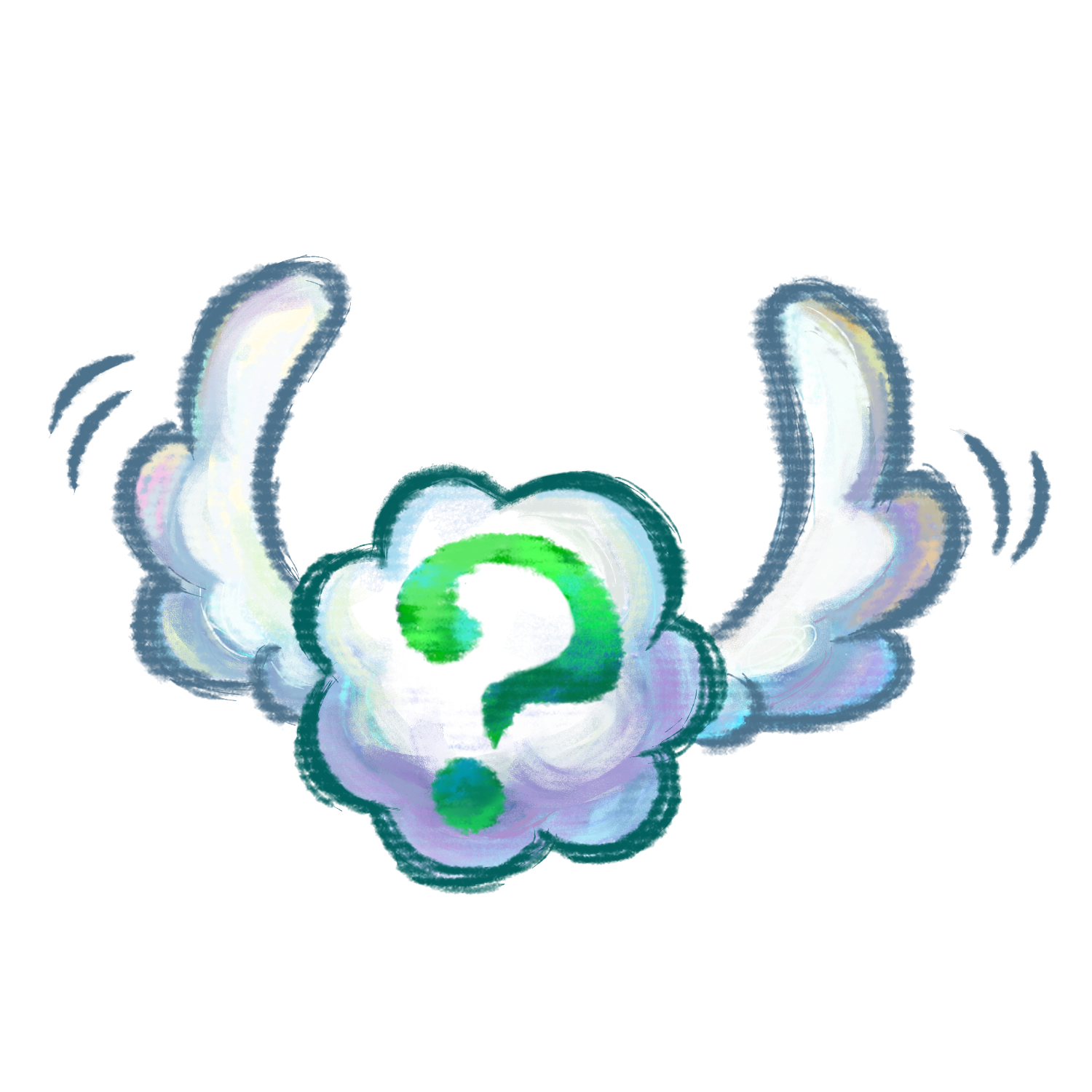 mario (series), nintendo, yoshi's new island, highres, official art, third-party source, ?, cloud, harada masamichi, motion lines, no humans, simple background, solo, transparent background, white wings, winged cloud (yoshi's island), wings