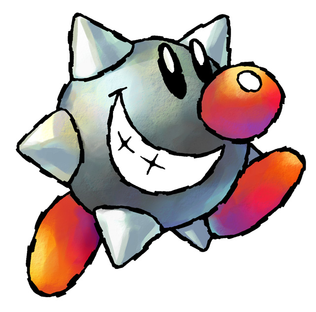 nakagawa yasuhisa, tap tap, mario (series), nintendo, official art, third-party source, grin, no humans, simple background, smile, solo, white background, yoshi's island: super mario advance 3