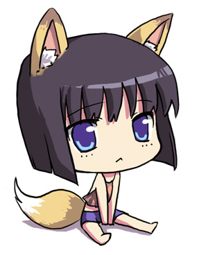 teu (navy), machi youko, bokurano, lowres, 1girl, animal ears, black hair, blue eyes, chibi, female focus, short hair, solo, tail