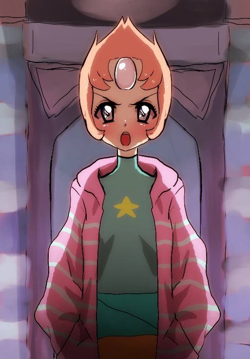 pearl (steven universe), steven universe, 1girl, :o, animification, forehead jewel, gem (steven universe), mynameisbre1, open mouth, orange hair, pearl (species) (steven universe), short hair, solo, straight-on