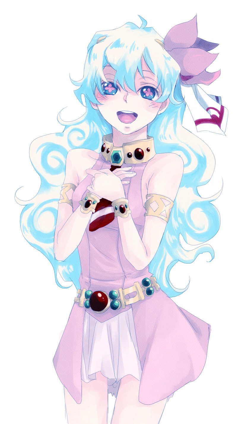 akieru nomaki, nia teppelin, tengen toppa gurren lagann, bad id, bad pixiv id, highres, 00s, belt, blush, curly hair, dress, happy, jewelry, multicolored hair, necktie, smile, solo, square-end necktie
