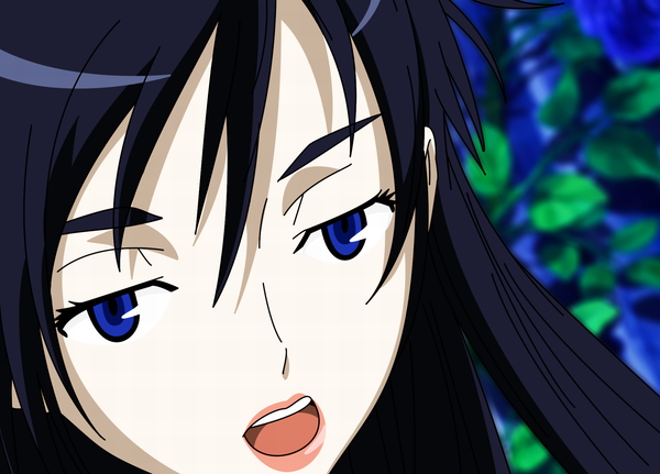 diva, diva (blood+), blood+, derivative work, vector trace, 00s, 1girl, black hair, blue eyes, close-up, female focus, long hair, open mouth, solo