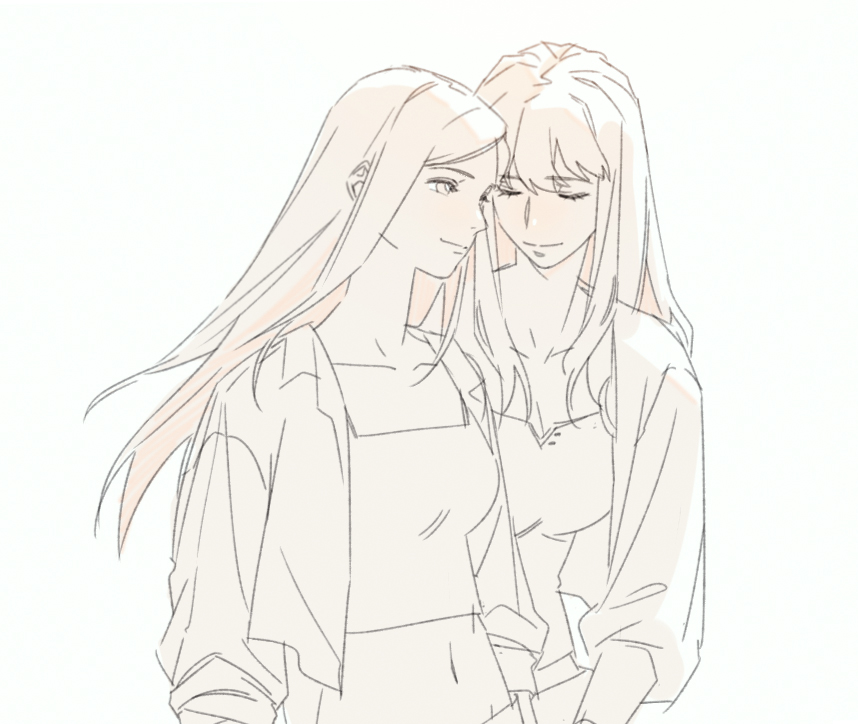 guri gom, fujino shizuru, kuga natsuki, my-hime, commentary, hashtag-only commentary, 2girls, closed mouth, crop top, greyscale, jacket, long hair, monochrome, multiple girls, smile, tank top, yuri