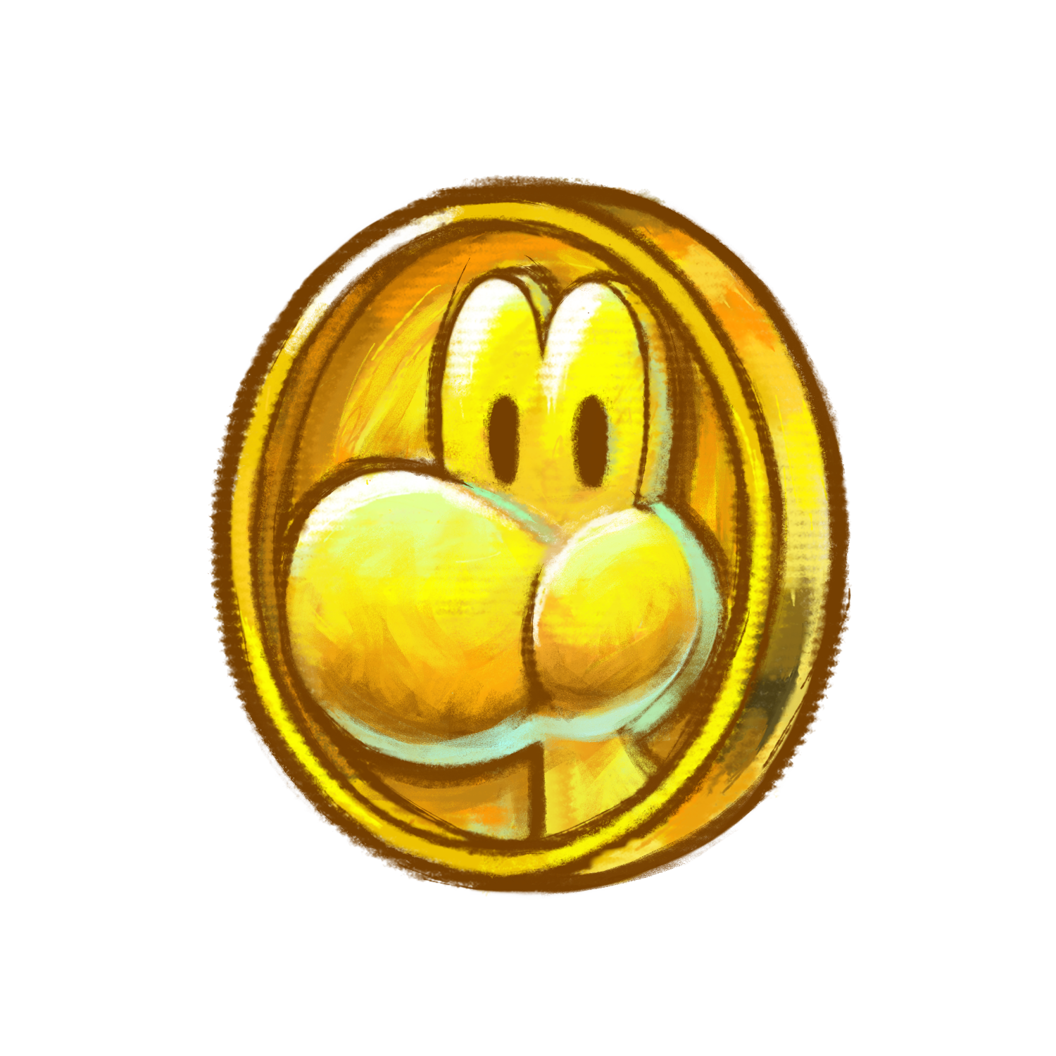 yoshi, mario (series), nintendo, yoshi's new island, highres, official art, third-party source, coin, dragon coin (mario), gold coin, harada masamichi, simple background, solo, transparent background