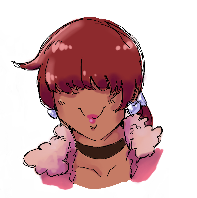 1shermieaday, shermie (kof), the king of fighters, 1girl, dark-skinned female, dark skin, earrings, female focus, fluffy, heart, jacket, jewelry, long hair, ponytail, red hair, smile, smiley face, tan, twintails