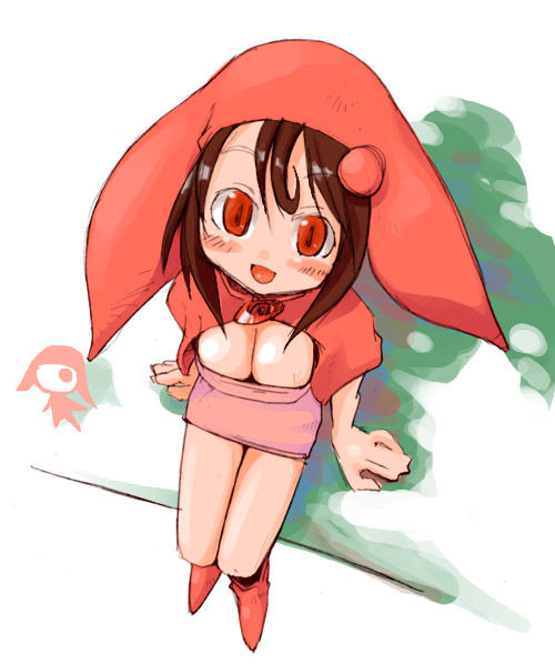 masha, staria, meteos, 1girl, breasts, brown hair, cleavage, female focus, medium breasts, personification, red eyes, solo