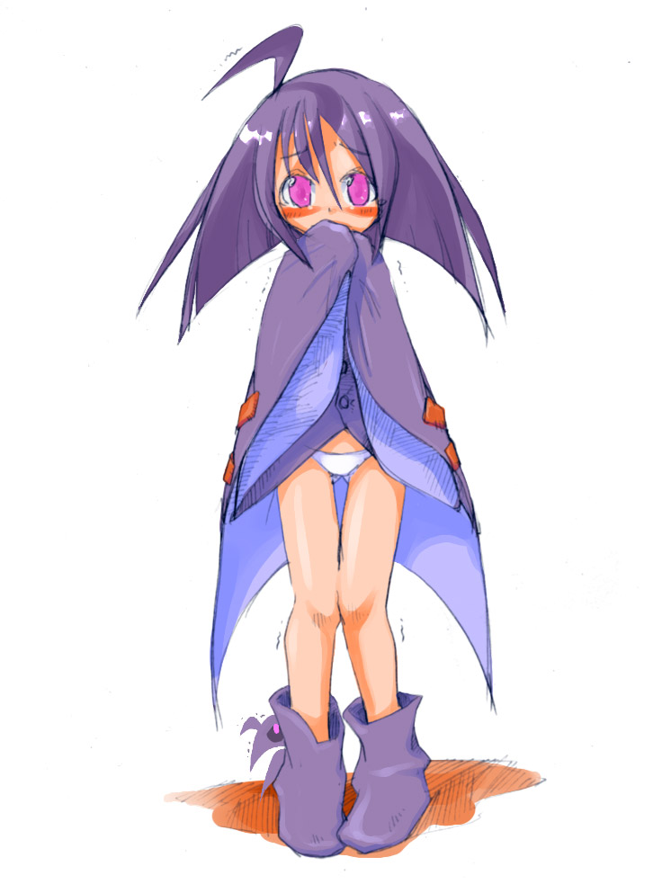 masha, meteos, folte (meteos), panties, personification, pink eyes, purple hair, solo, underwear