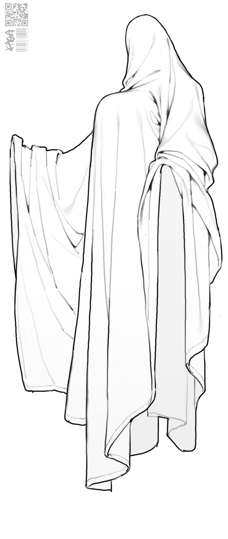 kgm, original, highres, artist name, breasts, ghost, large breasts, monochrome, qr code, solo, watermark, white background