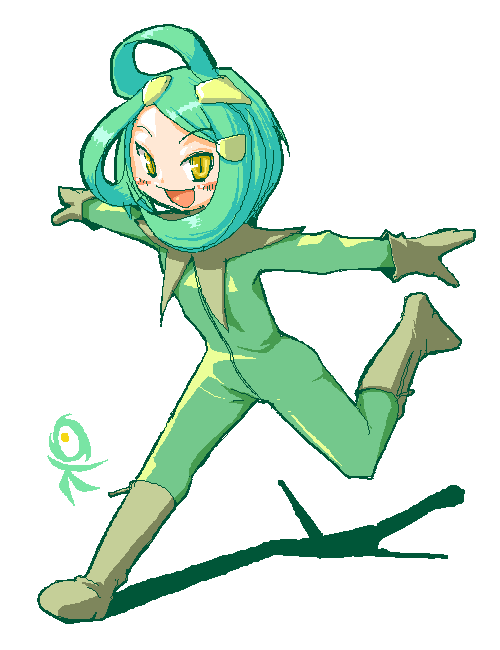 masha, thirdnova, meteos, green hair, oekaki, personification, solo, yellow eyes