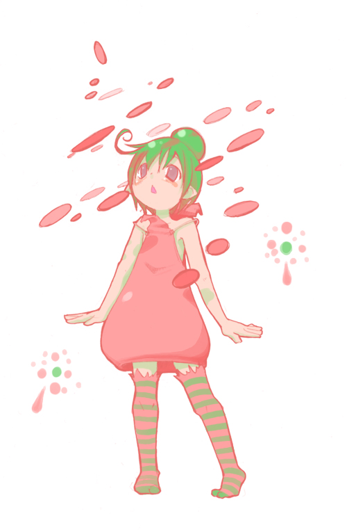 masha, bubitt, meteos, green hair, personification, purple eyes, socks, solo, thighhighs