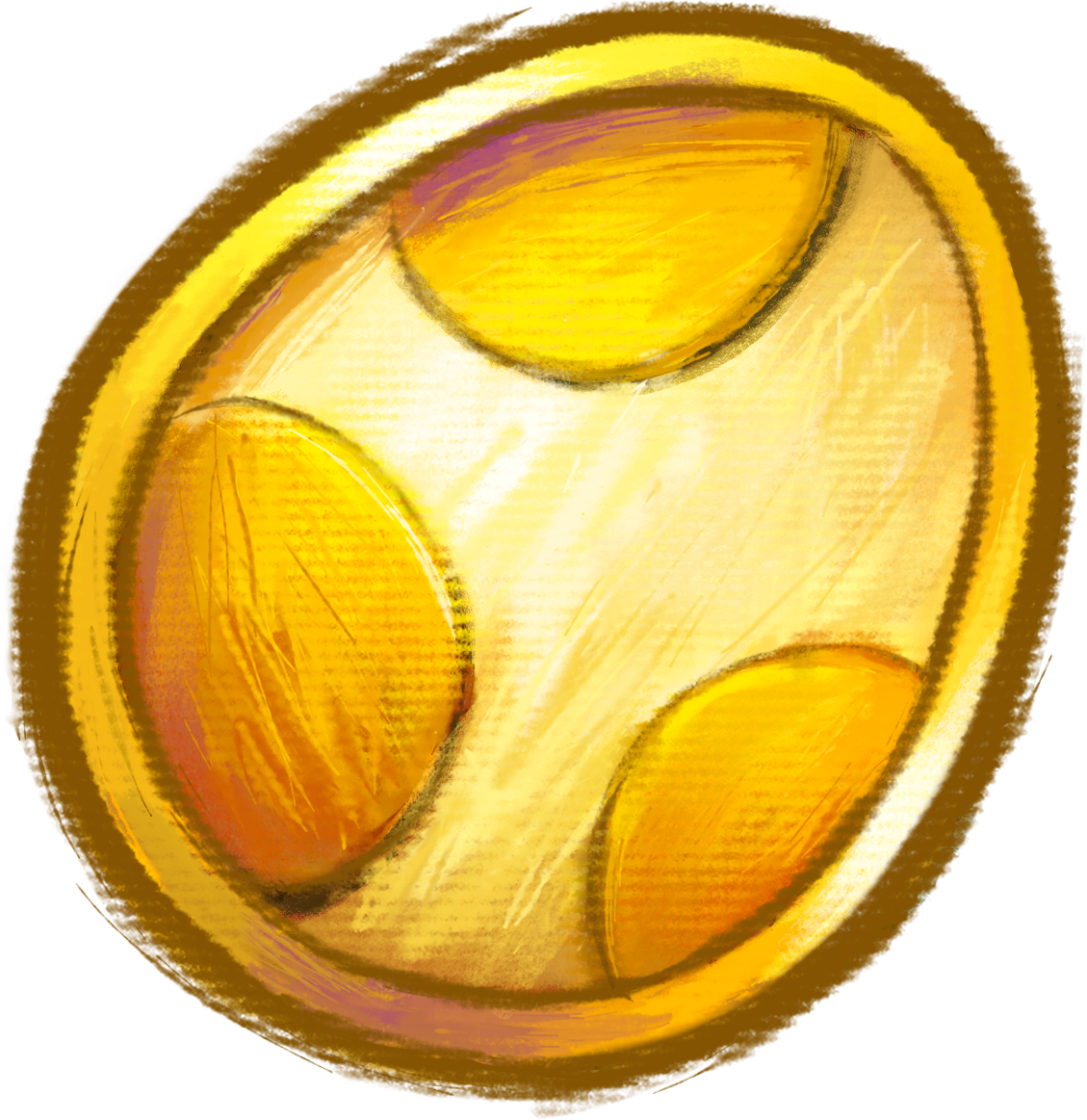 mario (series), nintendo, yoshi's new island, official art, third-party source, egg, egg medal, gold, harada masamichi, no humans, simple background, solo, transparent background