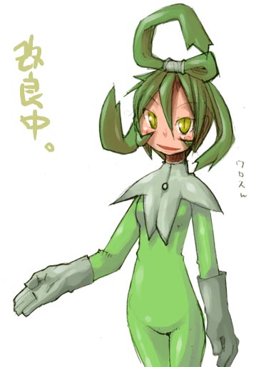 masha, thirdnova, meteos, translation request, green eyes, green hair, personification, solo