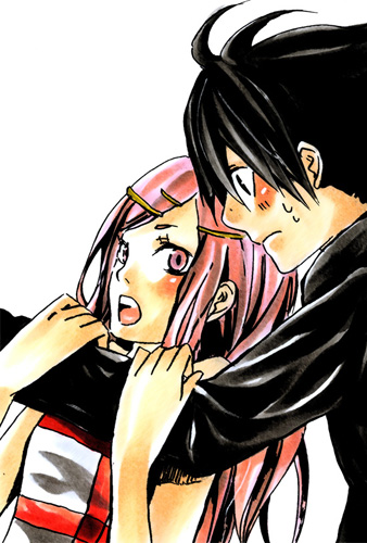 anemone (eureka seven), dominic sorel, eureka seven, eureka seven (series), lowres, 00s, 1boy, 1girl, black hair, blush, couple, hair ornament, hairclip, hetero, hug, pink eyes, pink hair, simple background