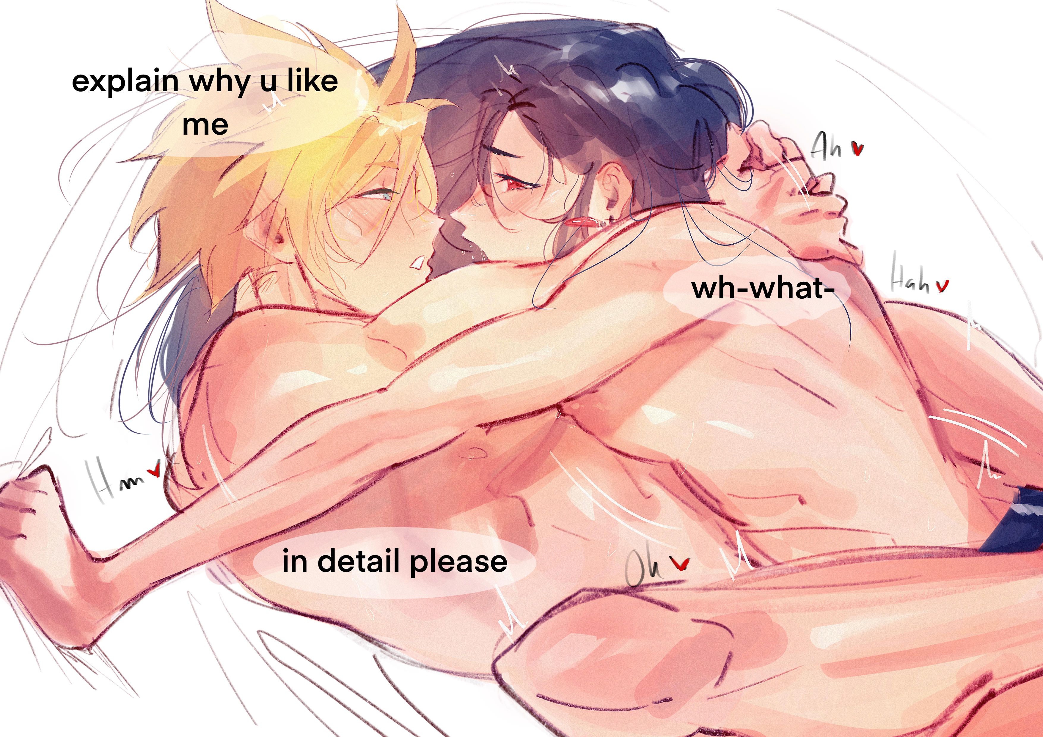 origussy, cloud strife, tifa lockhart, final fantasy, final fantasy vii, final fantasy vii remake, absurdres, highres, 1boy, 1girl, animal ears, arms around neck, biceps, blonde hair, blue eyes, blush, breasts, couple, english text, from side, futa with cuntboy, heart, hetero, hug, implied cuntboy, implied futanari, large breasts, medium hair, missionary, moaning, nipples, nude, open mouth, pectorals, sex, simple background, speech bubble, talking, white background