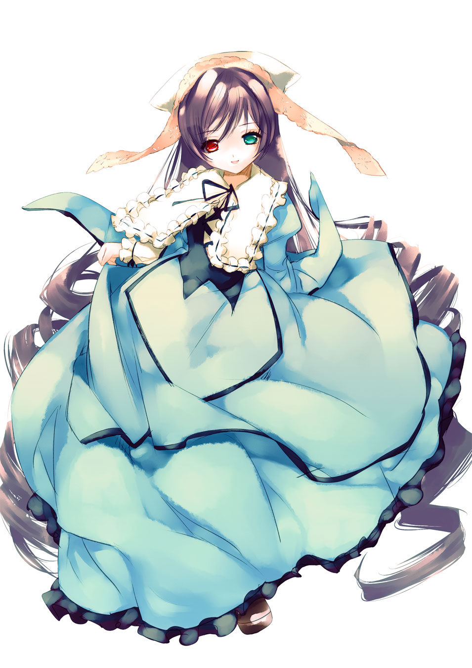 iwaku, suiseiseki, rozen maiden, highres, 00s, brown hair, heterochromia, long hair, solo