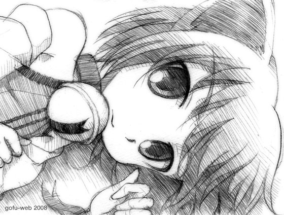 gofu, midarezaki kyouka, kyouran kazoku nikki, traditional media, 00s, greyscale, monochrome, sketch, solo