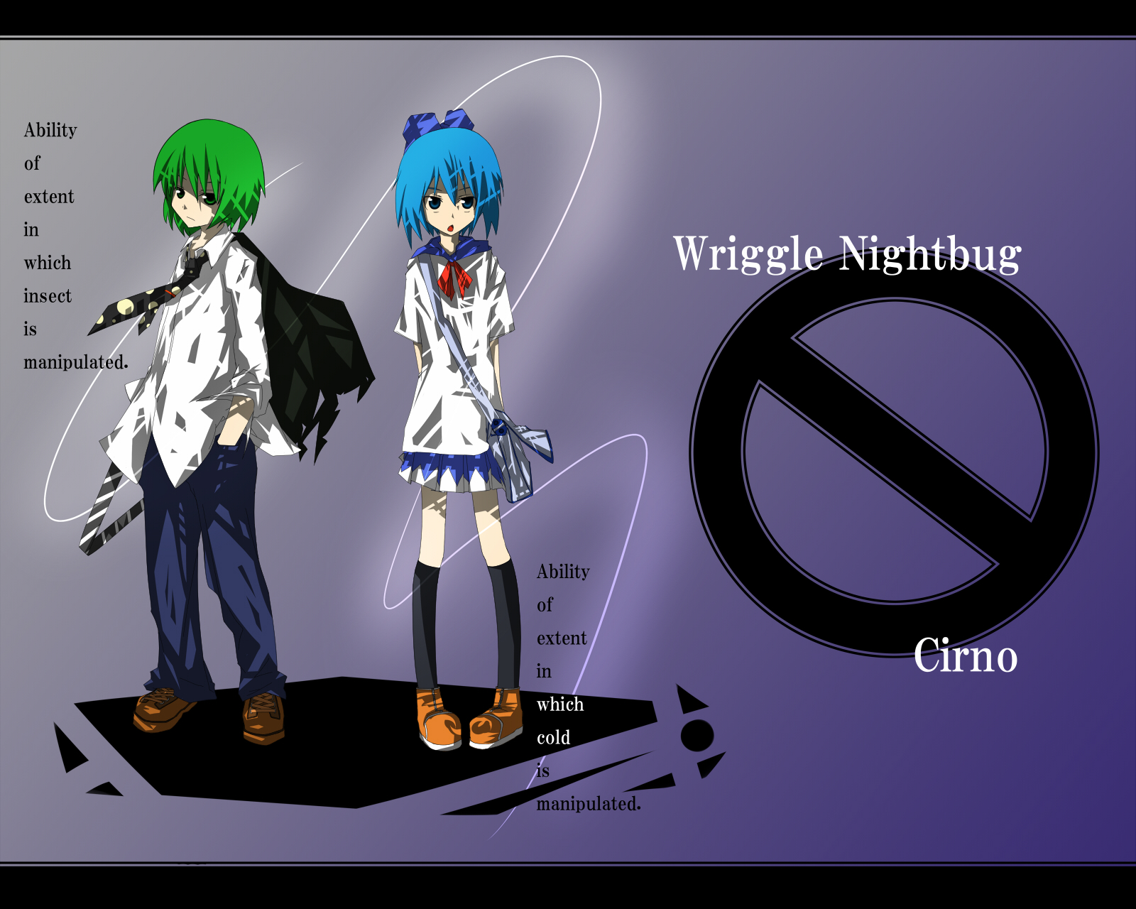 neko51, cirno, wriggle nightbug, touhou, highres, 2girls, blue hair, female focus, green hair, multiple girls, short hair