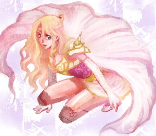 soranokaze15, rosa farrell, final fantasy, final fantasy iv, lowres, 1990s (style), 1girl, blonde hair, dress, elbow gloves, female focus, full body, gloves, green eyes, kneeling, long hair, red dress, retro artstyle, shoulder pads, simple background, solo, spikes, veil, very long hair, white background, white gloves