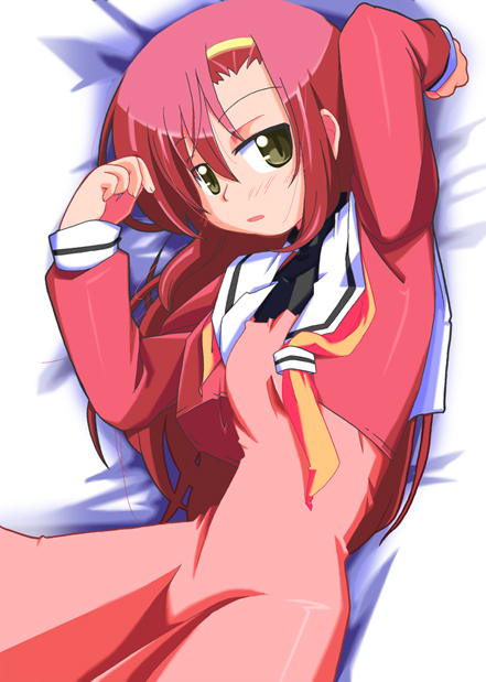 suzuuchi yayoi, katsura hinagiku, hayate no gotoku!, md5 mismatch, resolution mismatch, source larger, 00s, 1girl, blush, female focus, green eyes, long hair, looking at viewer, open mouth, pink hair, school uniform, serafuku, solo