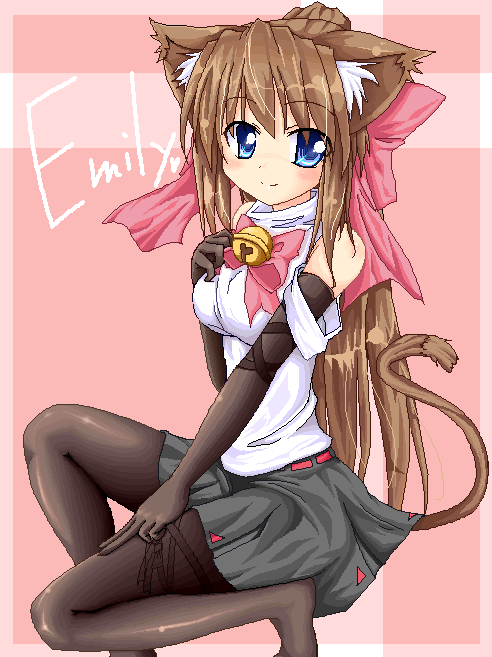 makino (ukiuo), emily (ukagaka), original, ukagaka, animal ears, cat ears, elbow gloves, gloves, oekaki, pantyhose, solo