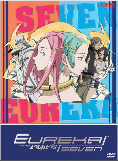 anemone (eureka seven), dewey novak, dominic sorel, eureka (eureka seven), gulliver (eureka seven), holland novak, talho yuuki, eureka seven, eureka seven (series), official art, 00s, 3boys, 3girls, back-to-back, collar, cover, dvd cover, hair ornament, hairclip, multiple boys, multiple girls