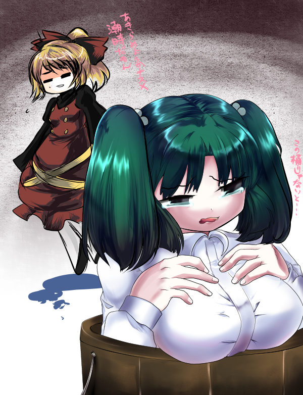 mkz, kisume, kurodani yamame, touhou, bad id, bad pixiv id, 2girls, breasts, dress, female focus, huge breasts, multiple girls