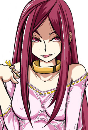 anemone (eureka seven), eureka seven, eureka seven (series), lowres, 00s, 1girl, :p, bare shoulders, breasts, collar, covered erect nipples, female focus, medium breasts, pink eyes, pink hair, see-through clothes, simple background, solo, tongue, tongue out