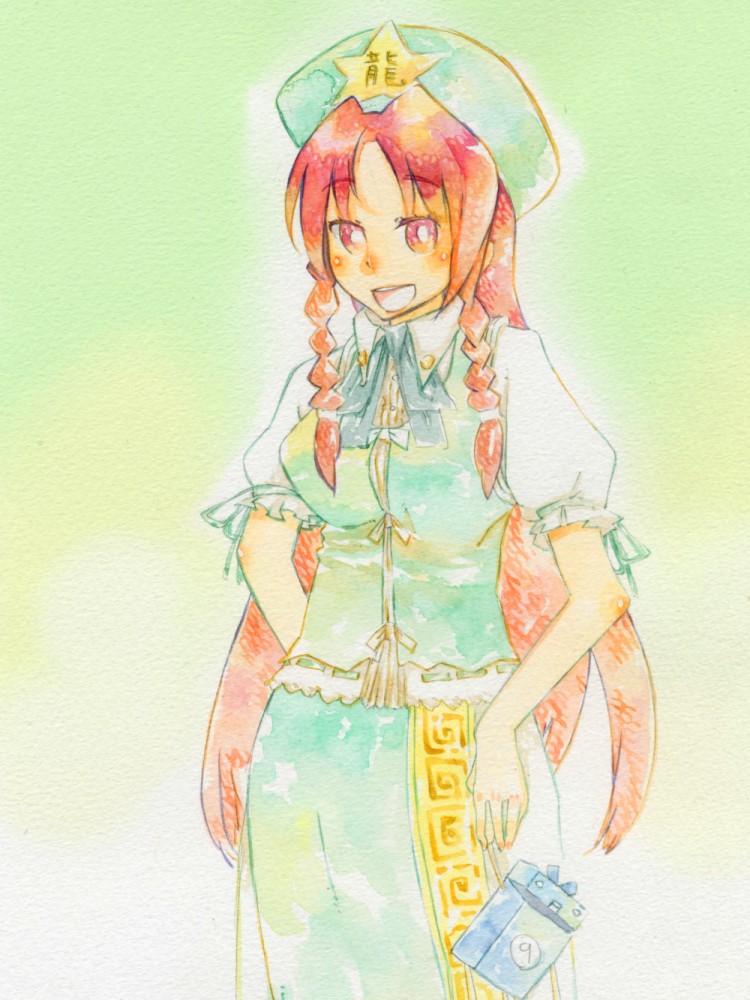 oyomotin, hong meiling, touhou, bad id, bad pixiv id, 1girl, circled 9, female focus, solo